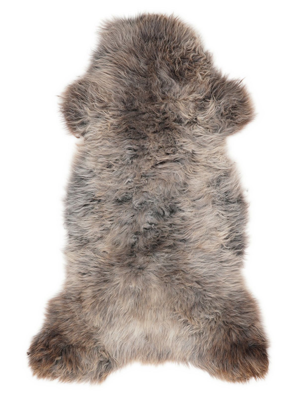 British multicolour sheepskin rug of about 125 × 60 cm, seen from above: the exact sheepskin you receive