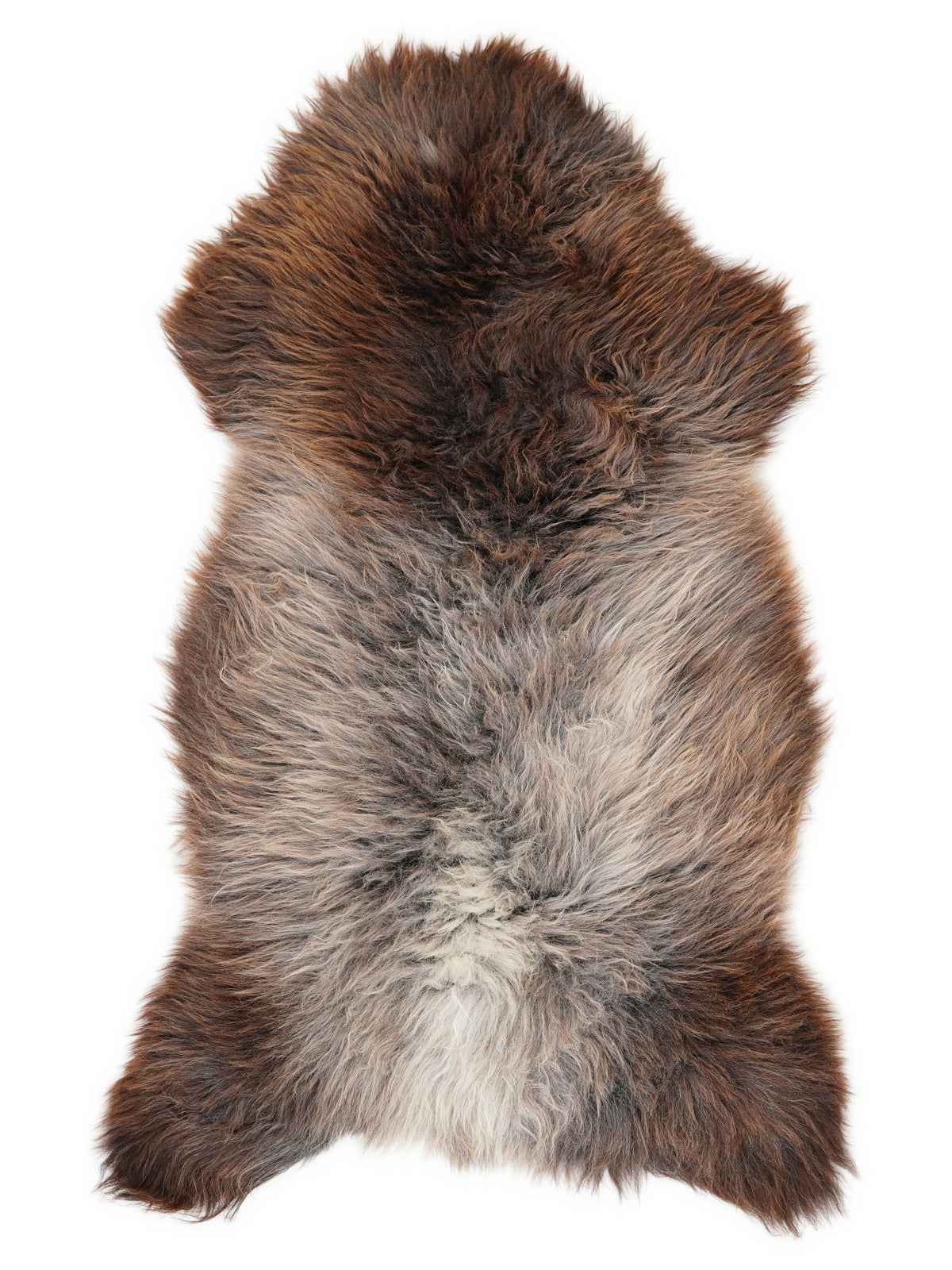 British multicolour sheepskin rug of about 125 × 60 cm, seen from above: the exact sheepskin you receive