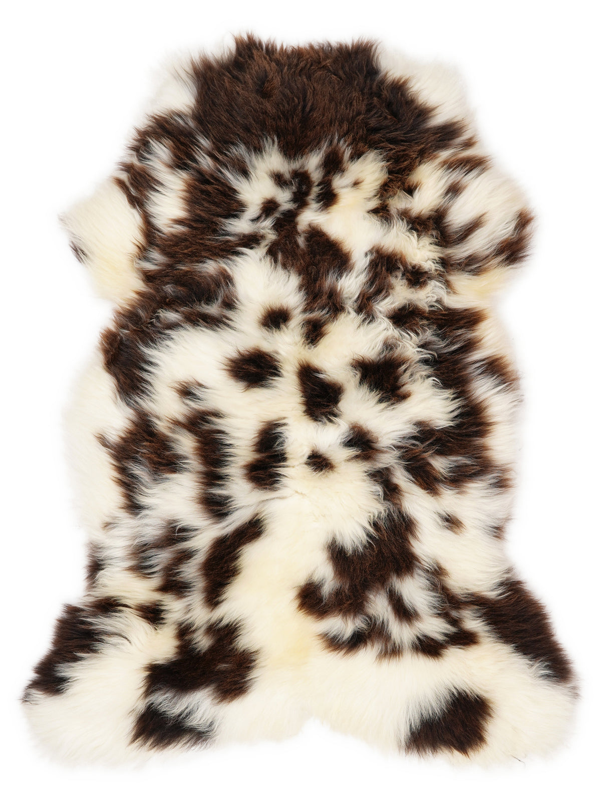 British multicolour sheepskin rug of about 120 × 70 cm, seen from above: the exact sheepskin you receive