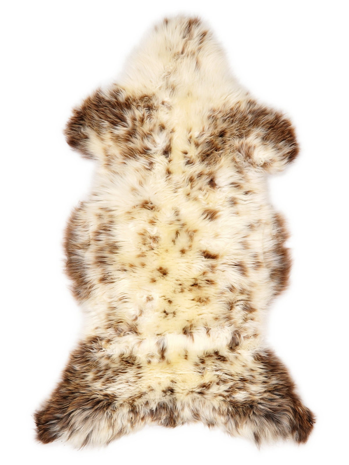 British multicolour sheepskin rug of about 120 × 60 cm, seen from above: the exact sheepskin you receive