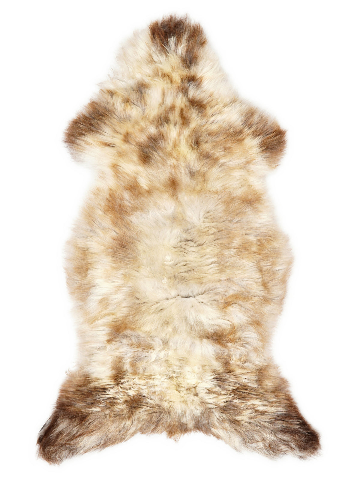 British multicolour sheepskin rug of about 120 × 55 cm, seen from above: the exact sheepskin you receive