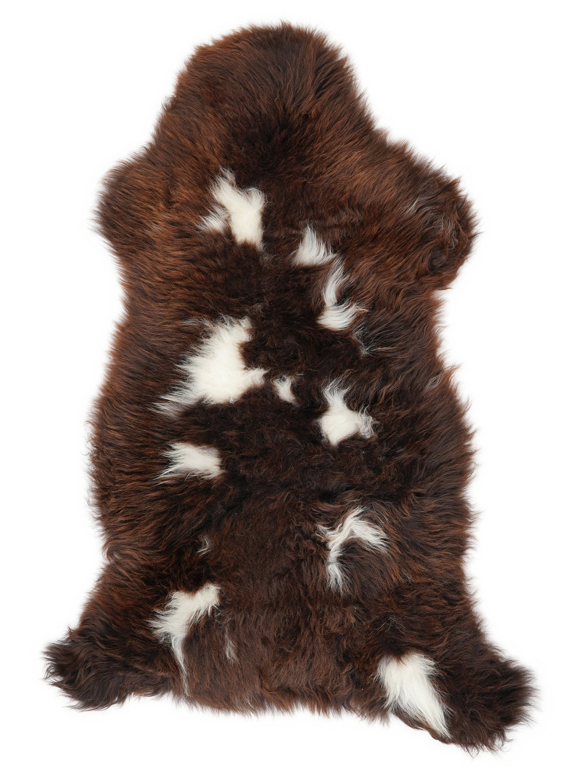 British multicolour sheepskin rug of about 130 × 60 cm, seen from above: the exact sheepskin you receive