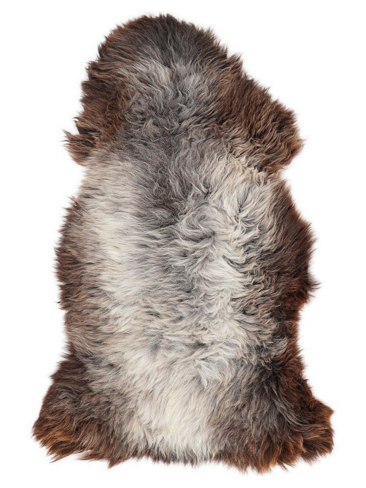 British multicolour sheepskin rug of about 135 × 70 cm, seen from above: the exact sheepskin you receive