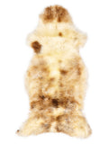 British multicolour sheepskin rug of about 125 × 55 cm, seen from above: the exact sheepskin you receive