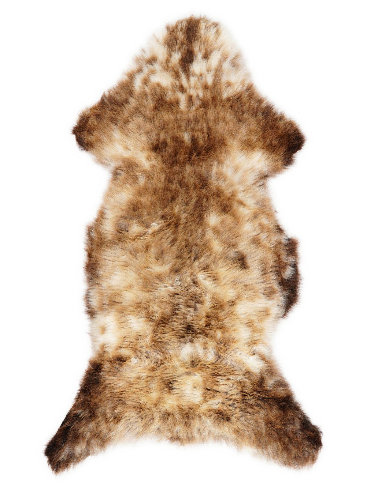 British multicolour sheepskin rug of about 120 × 50 cm, seen from above: the exact sheepskin you receive