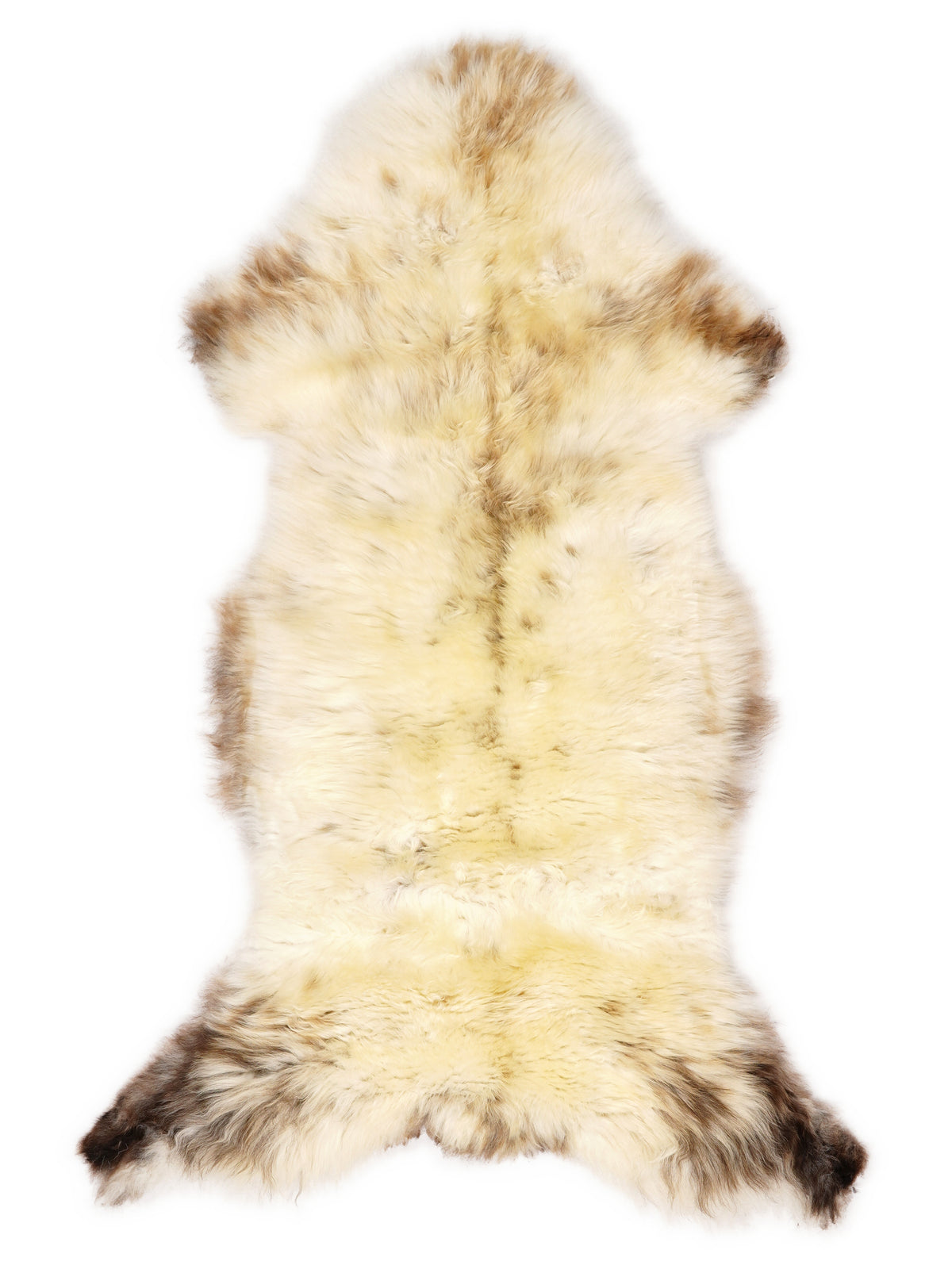 British multicolour sheepskin rug of about 120 × 55 cm, seen from above: the exact sheepskin you receive