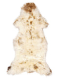 British multicolour sheepskin rug of about 130 × 55 cm, seen from above: the exact sheepskin you receive