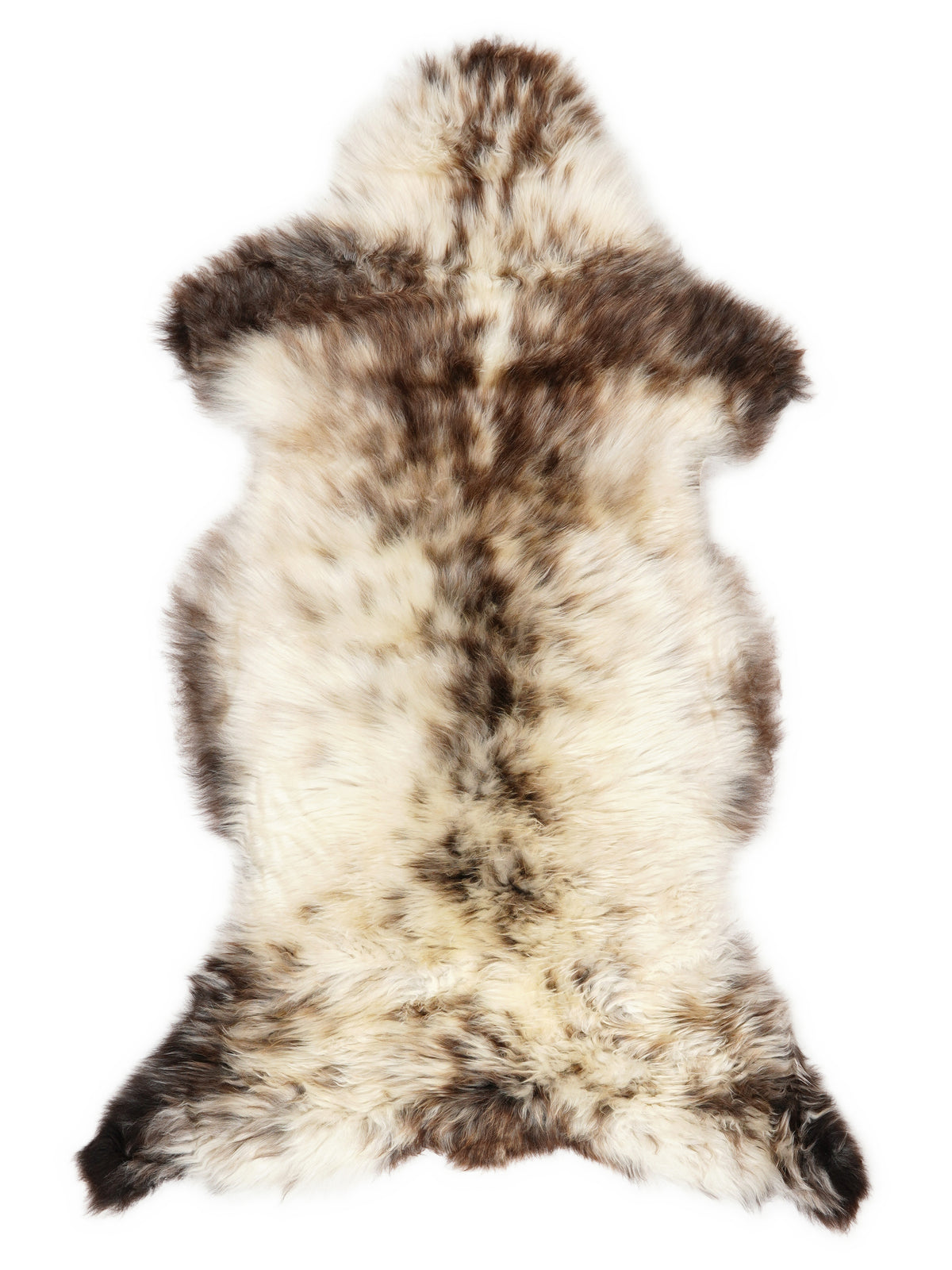 British multicolour sheepskin rug of about 120 × 60 cm, seen from above: the exact sheepskin you receive