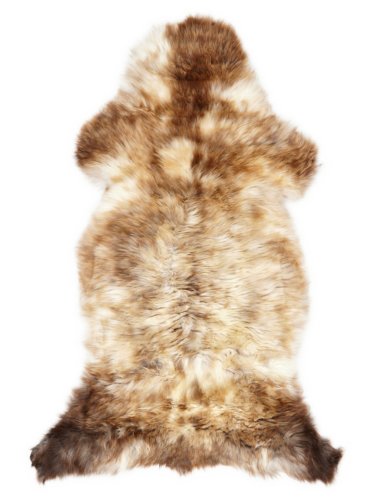 British multicolour sheepskin rug of about 120 × 55 cm, seen from above: the exact sheepskin you receive