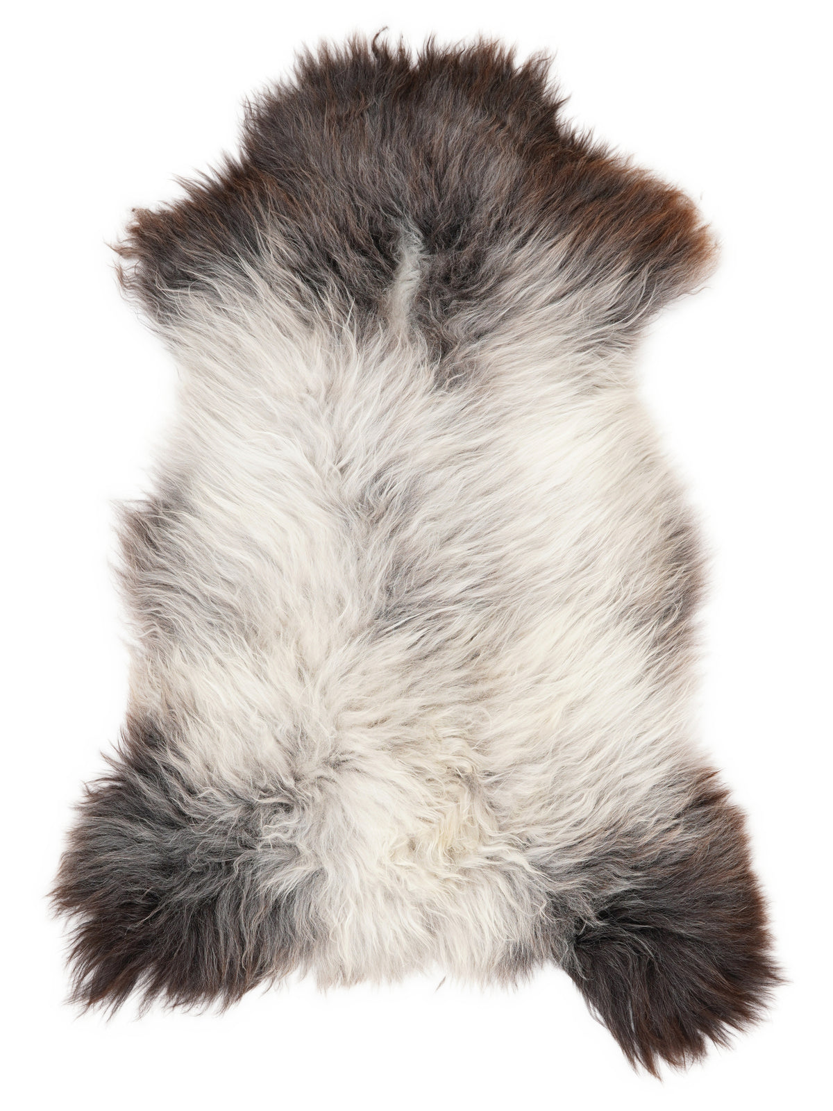 British multicolour sheepskin rug of about 120 × 65 cm, seen from above: the exact sheepskin you receive