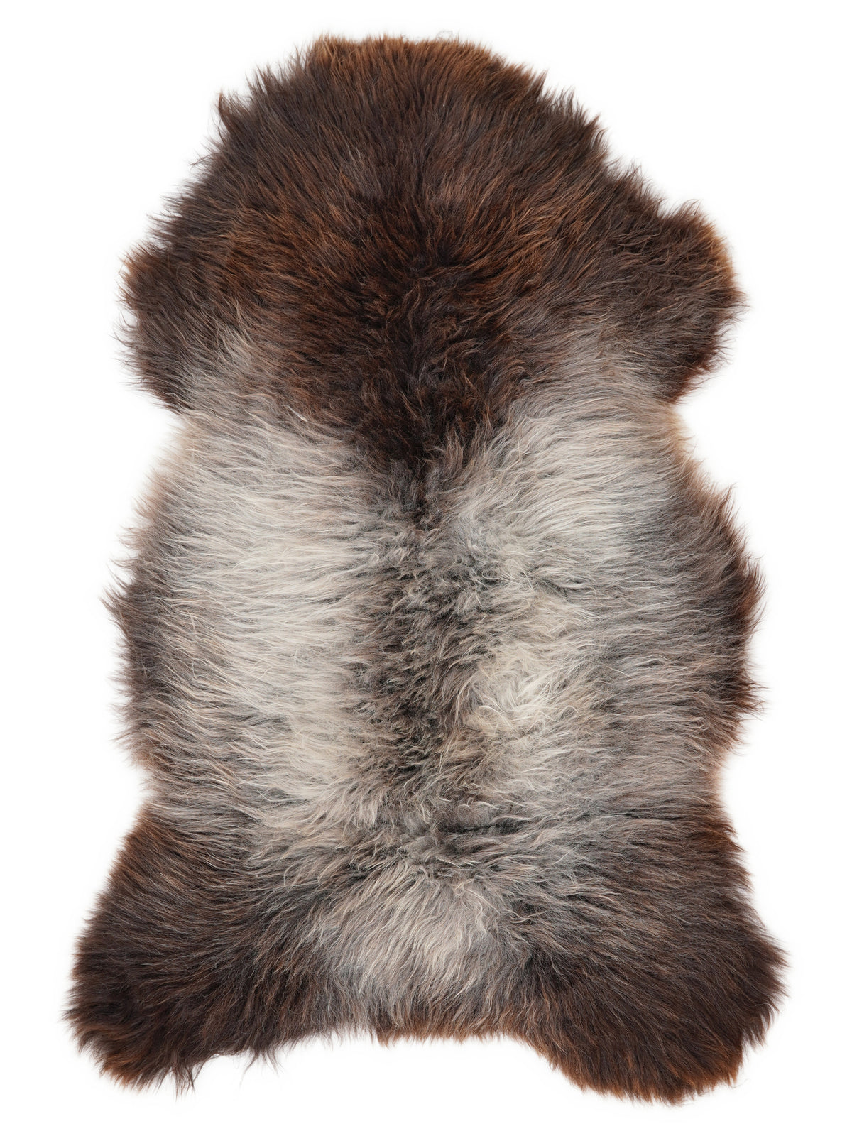 British multicolour sheepskin rug of about 130 × 70 cm, seen from above: the exact sheepskin you receive