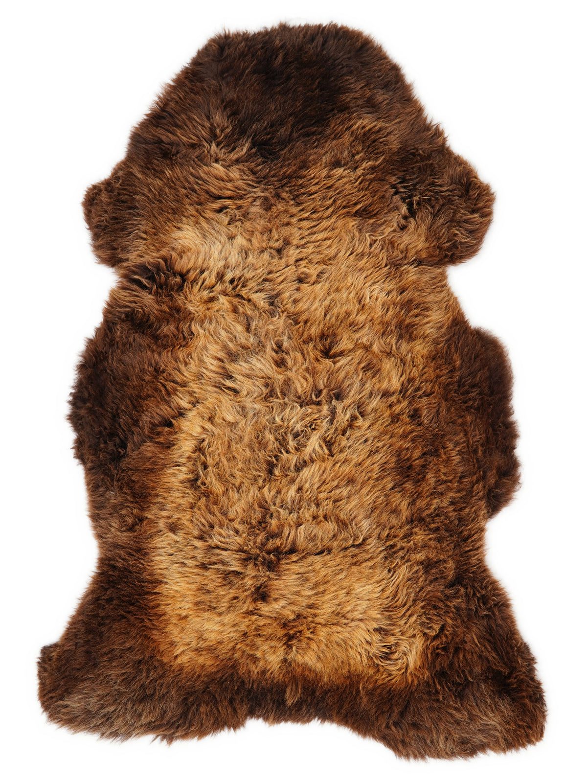 British multicolour sheepskin rug of about 140 × 75 cm, seen from above: the exact sheepskin you receive