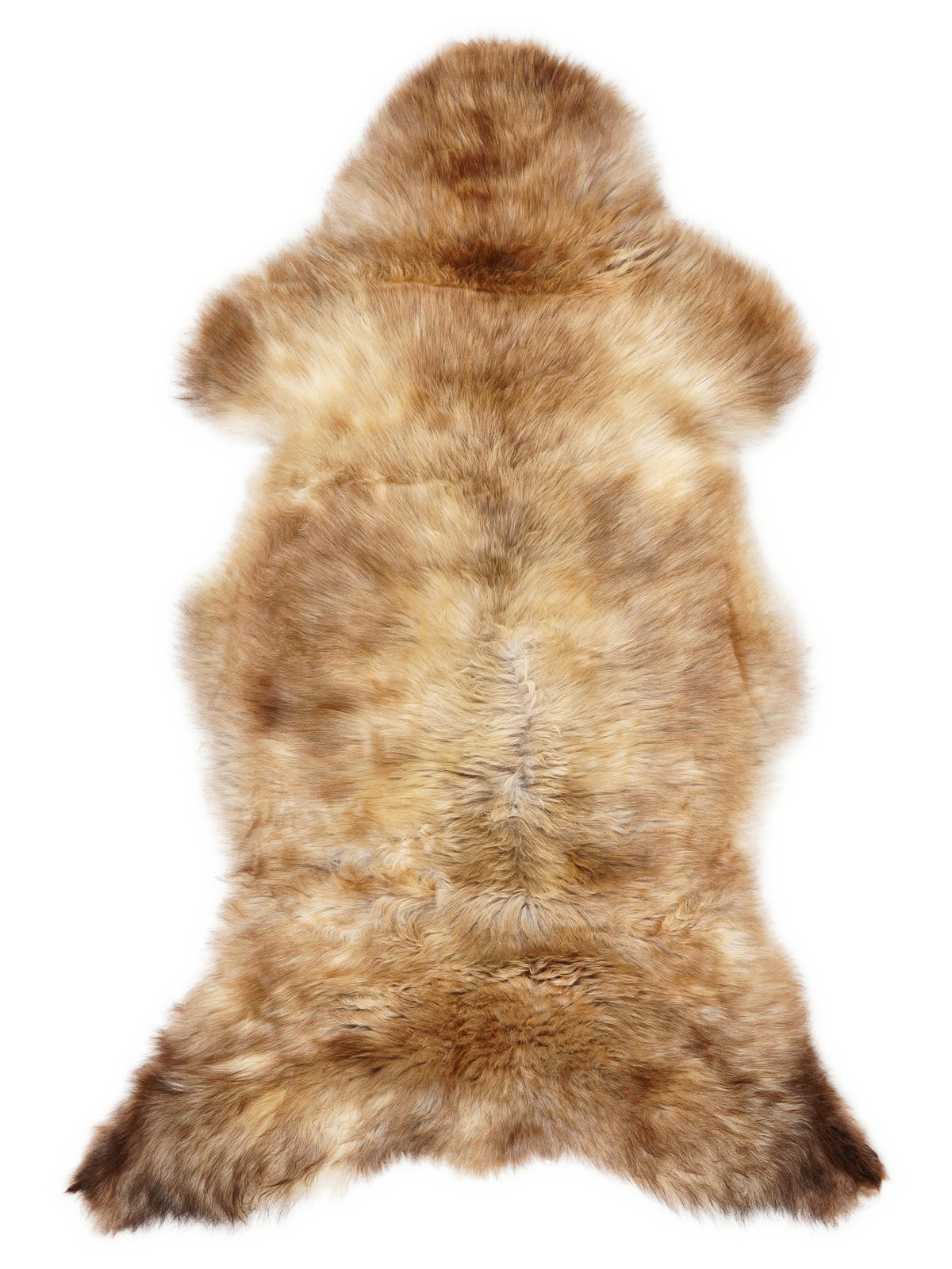 British multicolour sheepskin rug of about 120 × 60 cm, seen from above: the exact sheepskin you receive