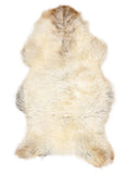 British multicolour sheepskin rug of about 125 × 70 cm, seen from above: the exact sheepskin you receive