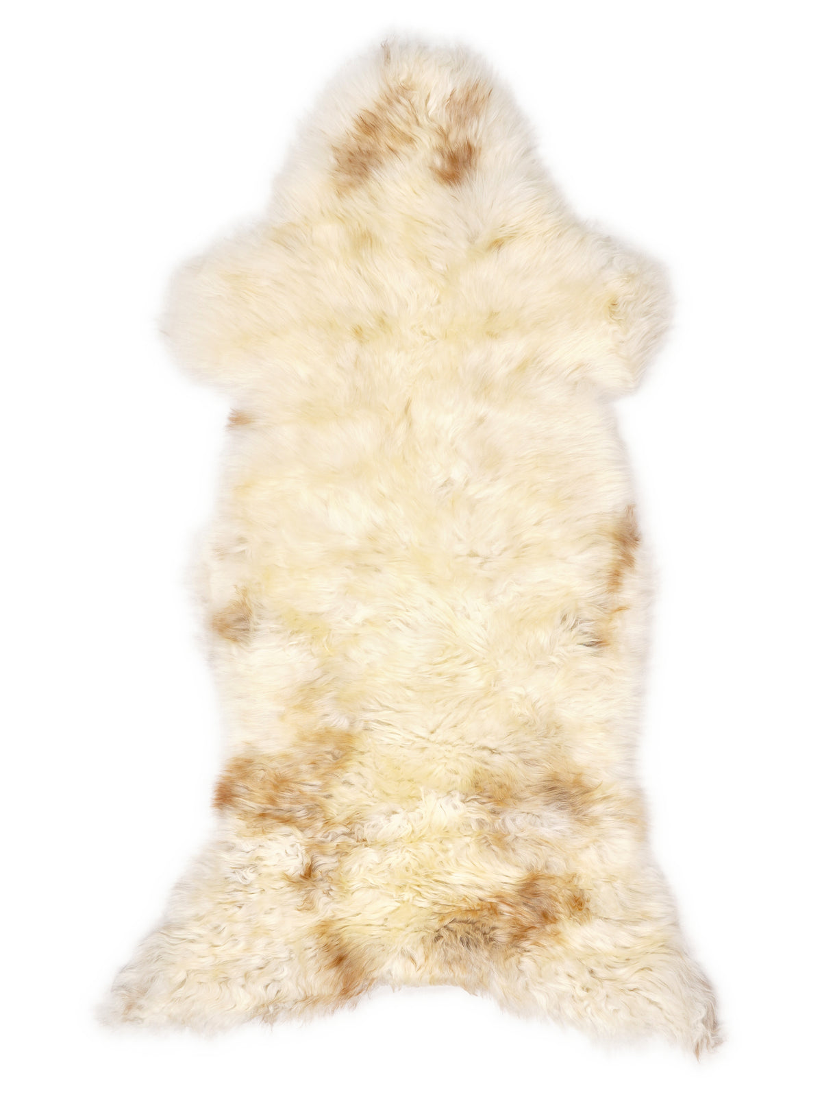 British multicolour sheepskin rug of about 120 × 55 cm, seen from above: the exact sheepskin you receive