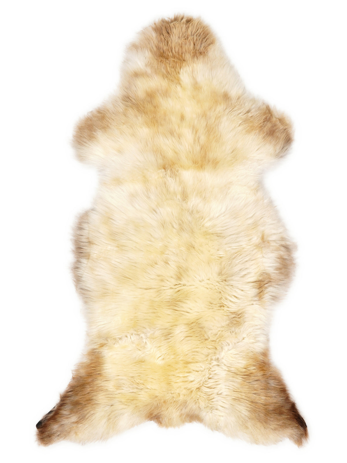 British multicolour sheepskin rug of about 120 × 60 cm, seen from above: the exact sheepskin you receive