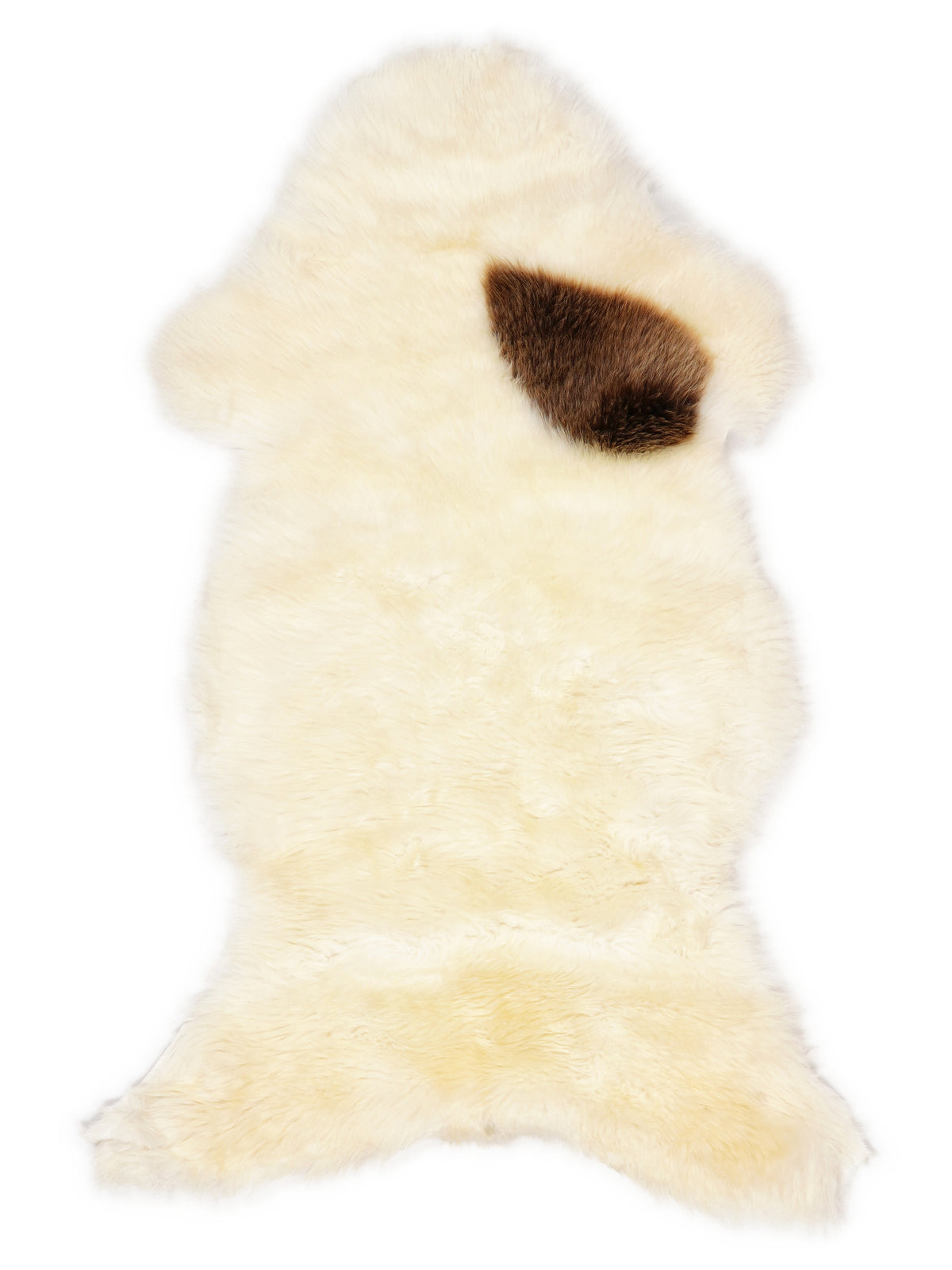 British multicolour sheepskin rug of about 120 × 55 cm, seen from above: the exact sheepskin you receive