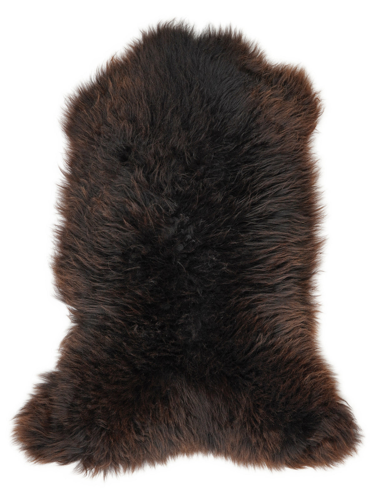 Brown sheepskin rug of about 120 × 65 cm, seen from above: the exact sheepskin you receive