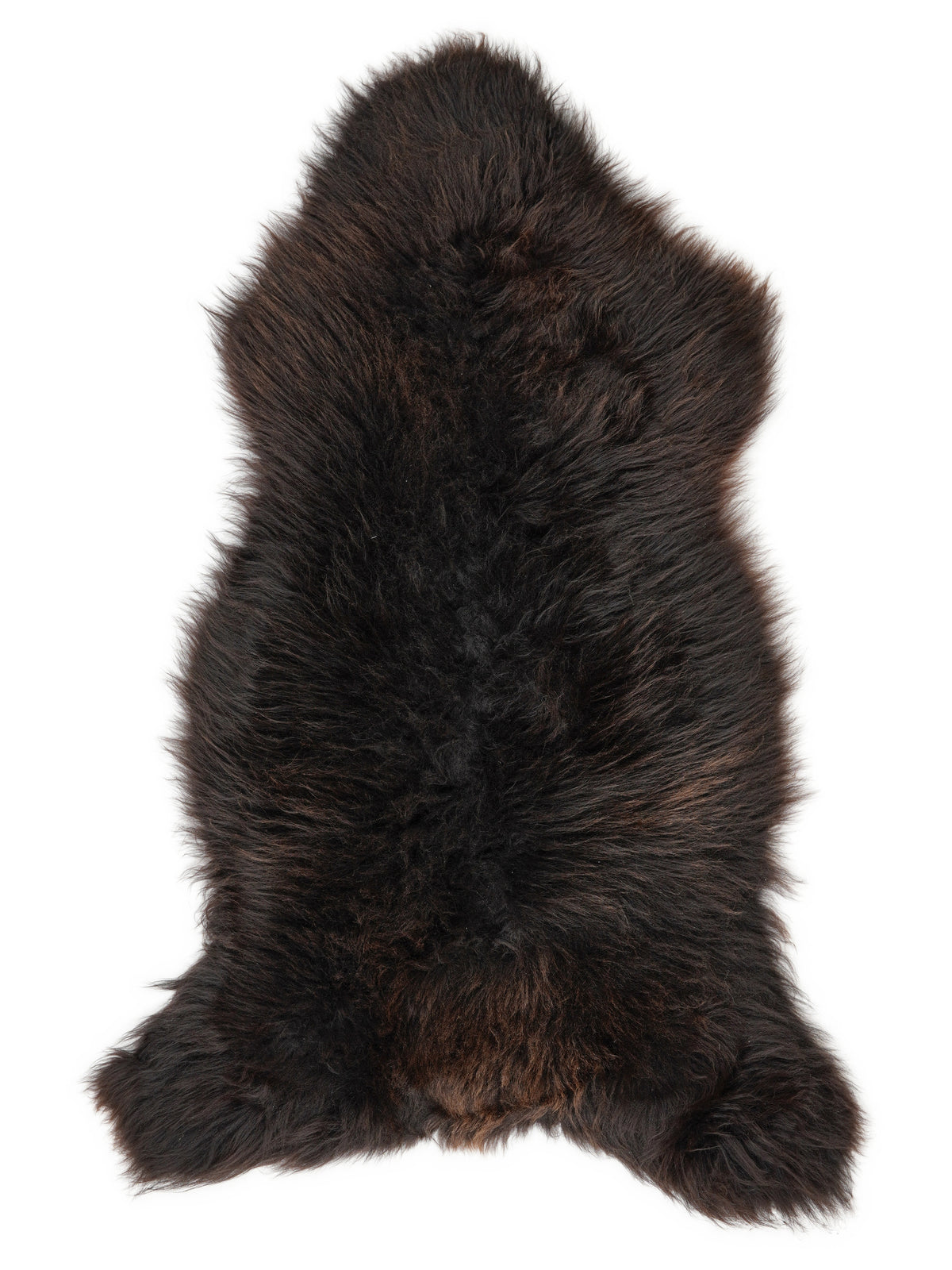 Brown sheepskin rug of about 135 × 65 cm, seen from above: the exact sheepskin you receive