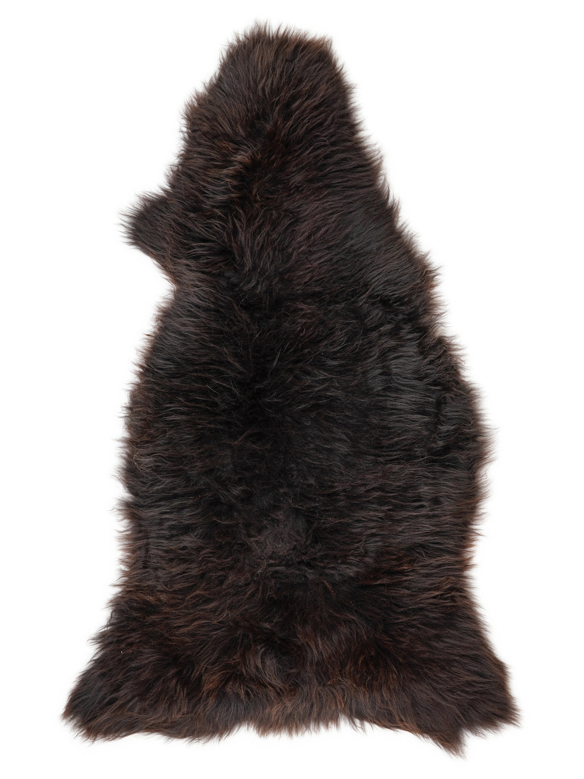 Brown sheepskin rug of about 150 × 70 cm, seen from above: the exact sheepskin you receive