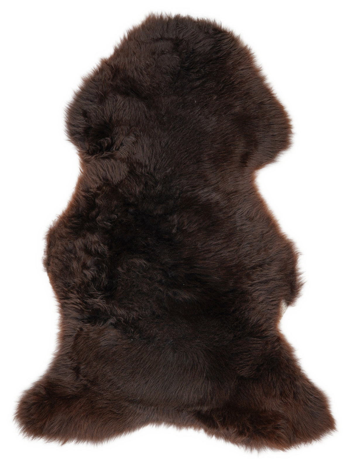 Brown sheepskin rug of about 120 × 65 cm, seen from above: the exact sheepskin you receive