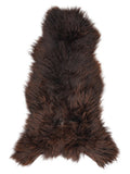 Brown sheepskin rug of about 140 × 65 cm, seen from above: the exact sheepskin you receive