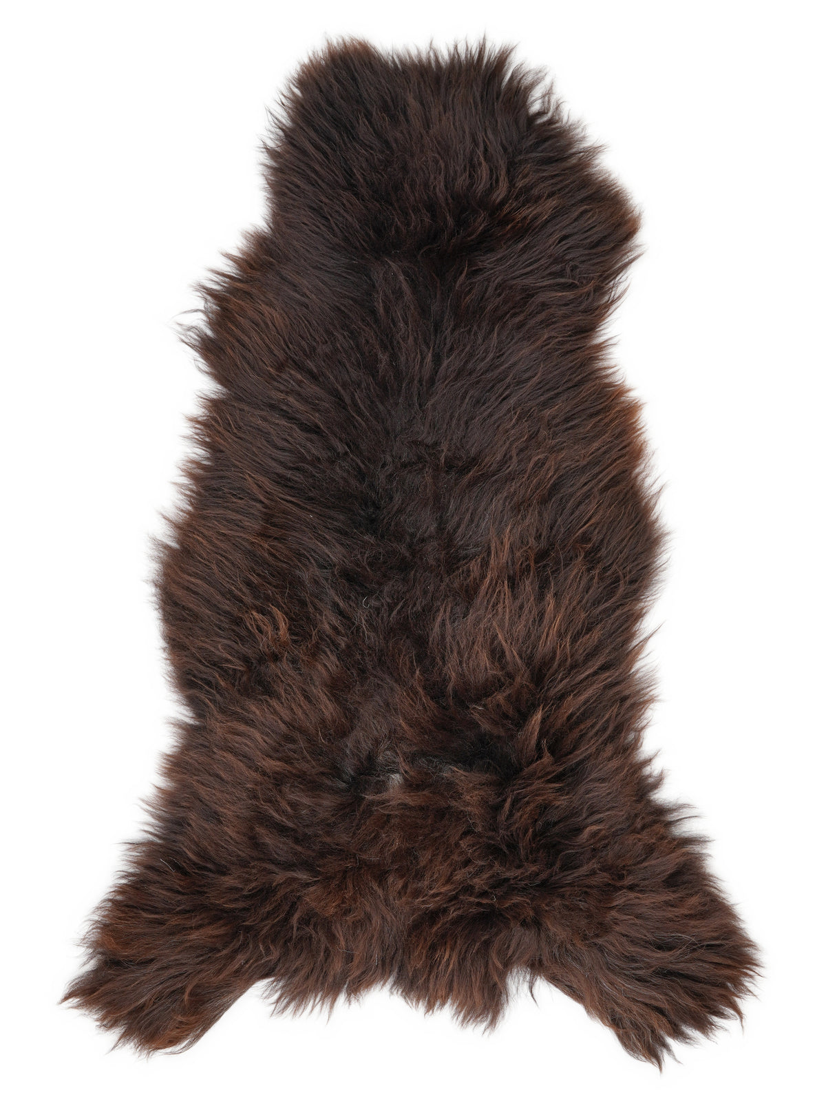 Brown sheepskin rug of about 140 × 65 cm, seen from above: the exact sheepskin you receive