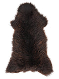Brown sheepskin rug of about 135 × 60 cm, seen from above: the exact sheepskin you receive