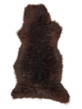 Brown sheepskin rug of about 145 × 65 cm, seen from above: the exact sheepskin you receive