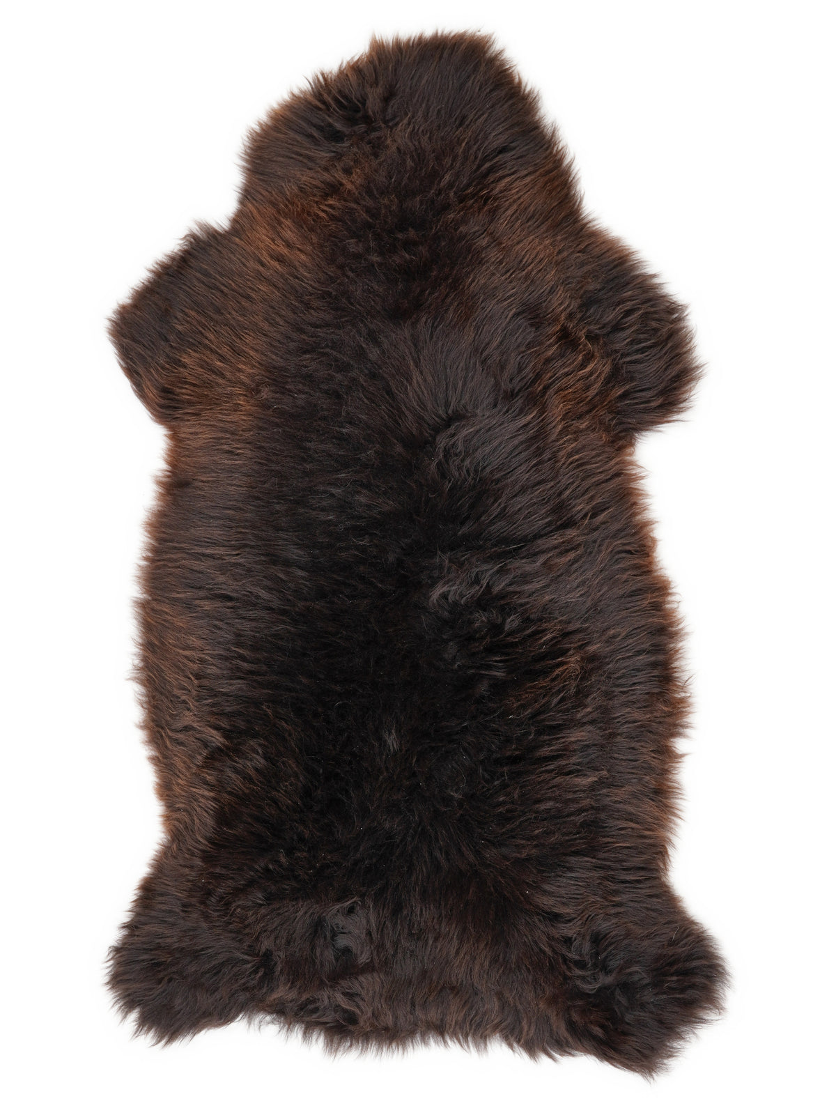 Brown sheepskin rug of about 120 × 60 cm, seen from above: the exact sheepskin you receive