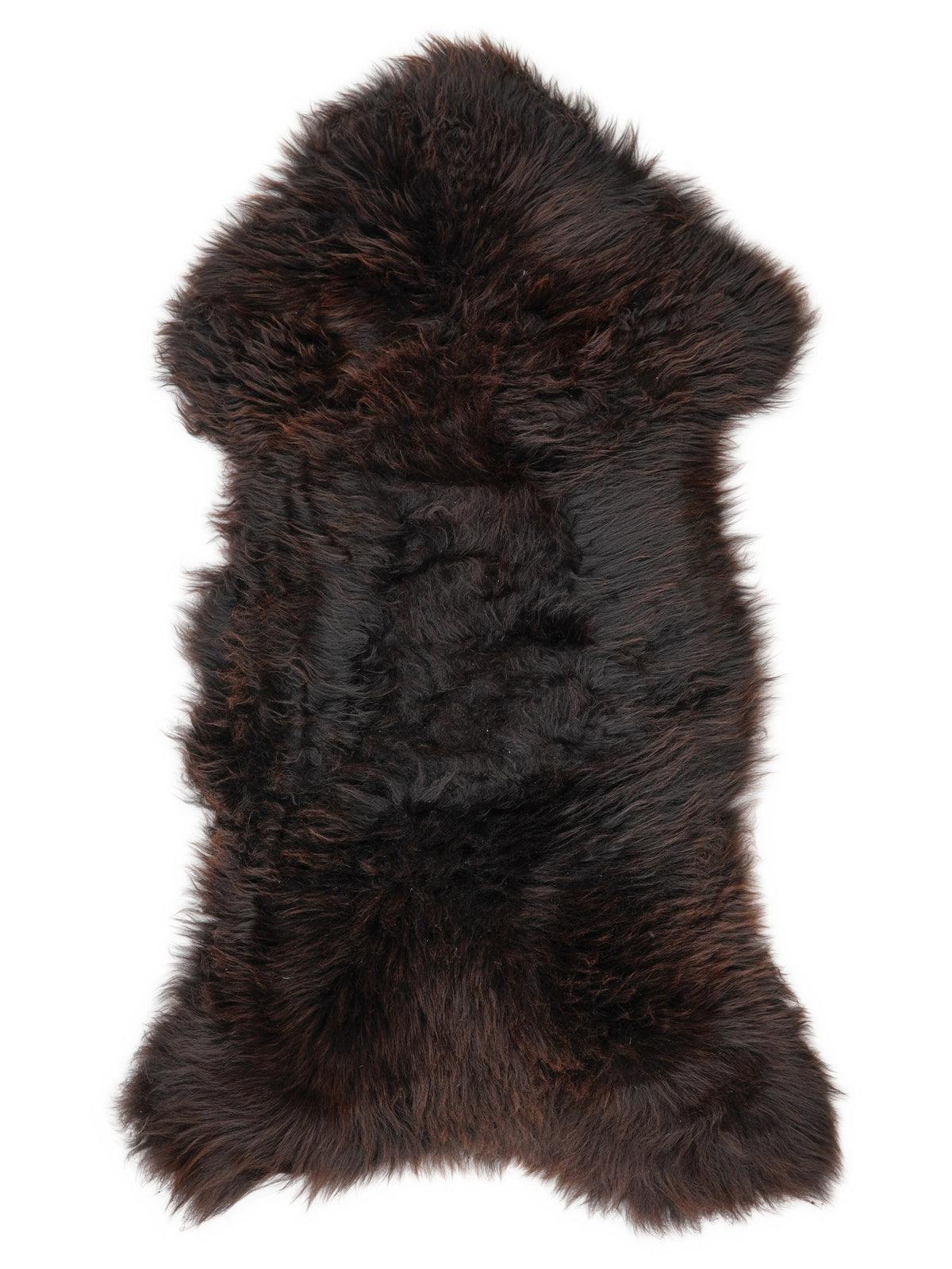 Brown sheepskin rug of about 130 × 60 cm, seen from above: the exact sheepskin you receive