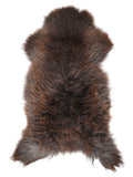 Brown sheepskin rug of about 135 × 65 cm, seen from above: the exact sheepskin you receive