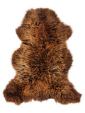 Brown sheepskin rug of about 120 × 70 cm, seen from above: the exact sheepskin you receive