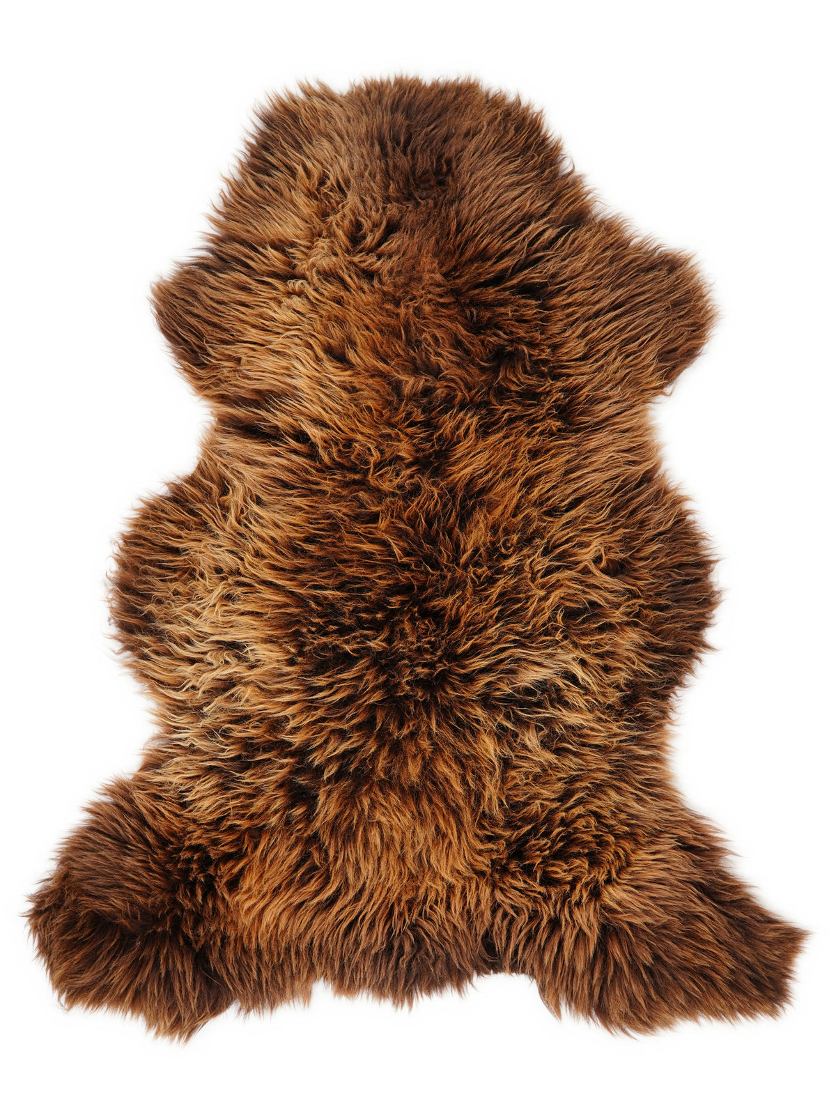 Brown sheepskin rug of about 120 × 70 cm, seen from above: the exact sheepskin you receive