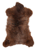 Brown sheepskin rug of about 120 × 60 cm, seen from above: the exact sheepskin you receive