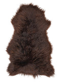 Brown sheepskin rug of about 125 × 70 cm, seen from above: the exact sheepskin you receive