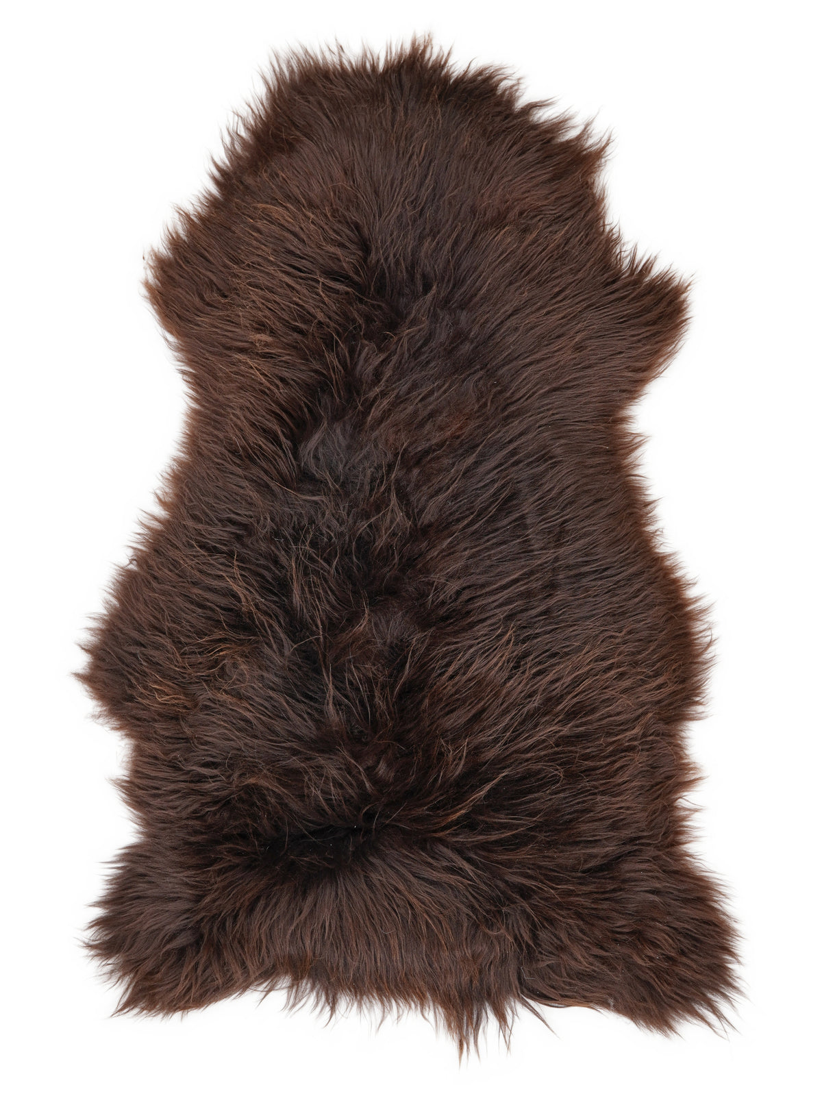 Brown sheepskin rug of about 125 × 70 cm, seen from above: the exact sheepskin you receive