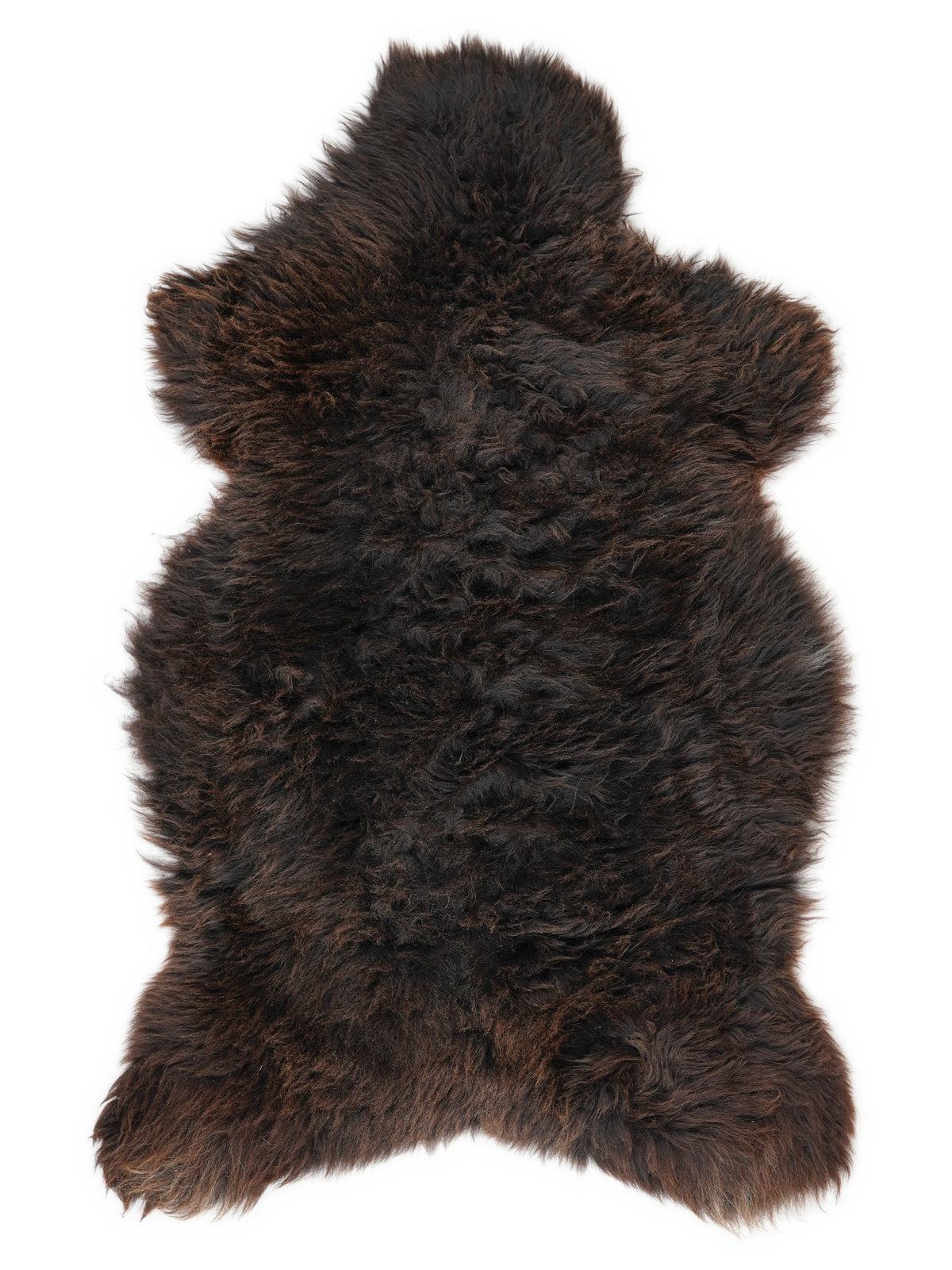 Brown sheepskin rug of about 130 × 75 cm, seen from above: the exact sheepskin you receive