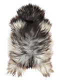 Grey Icelandic sheepskin rug of about 130 × 75 cm, seen from above: the exact sheepskin you receive