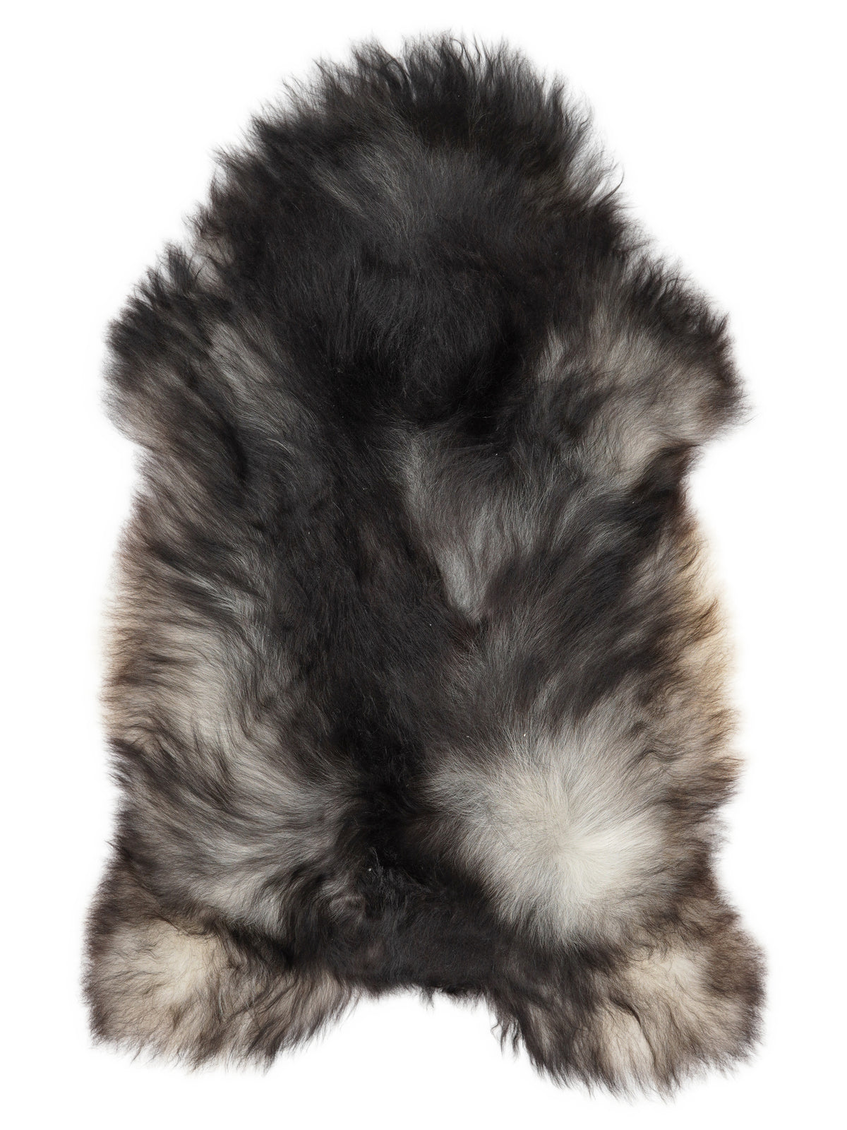 Grey Icelandic sheepskin rug of about 130 × 75 cm, seen from above: the exact sheepskin you receive