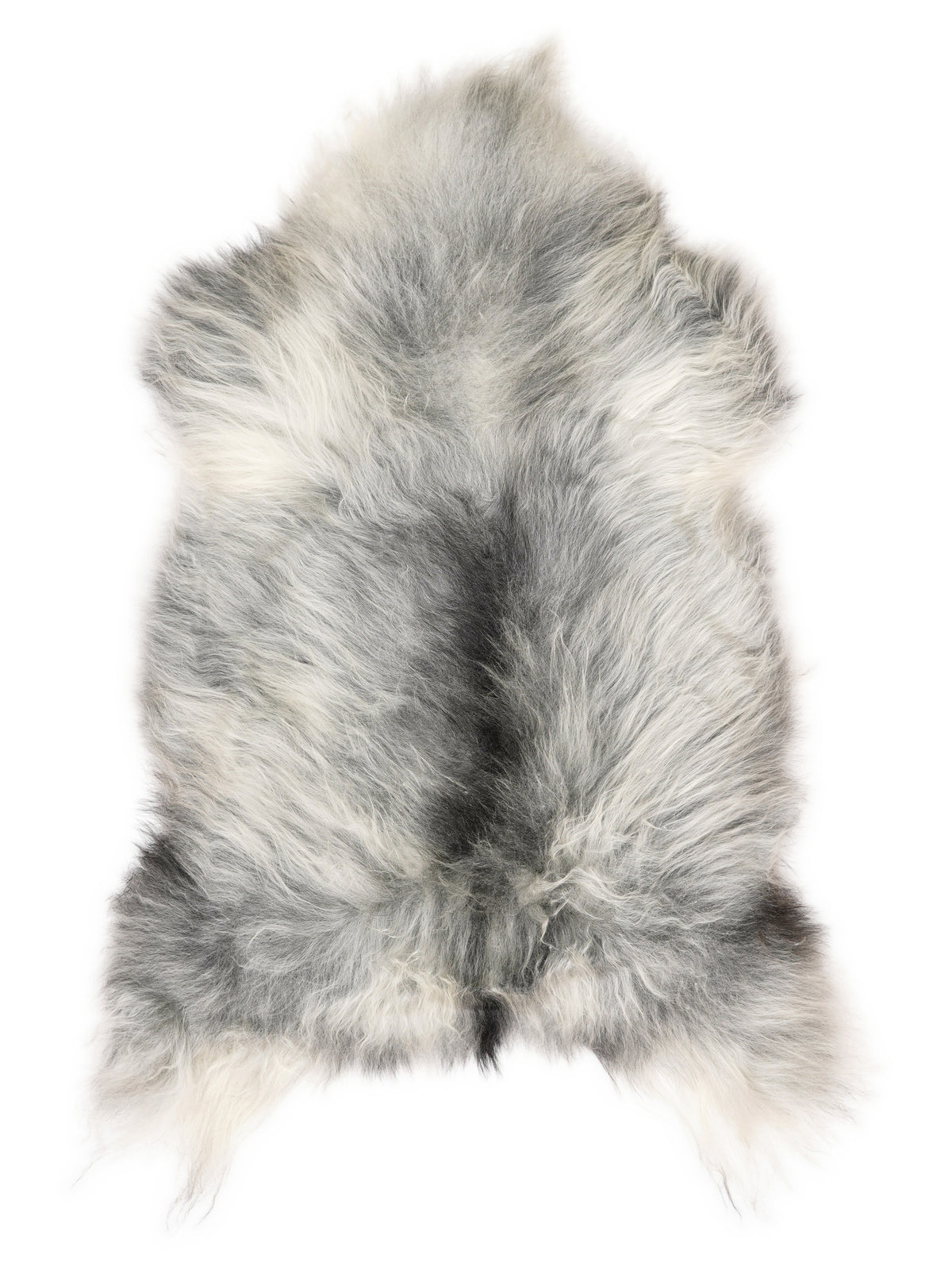Grey Icelandic sheepskin rug of about 120 × 65 cm, seen from above: the exact sheepskin you receive