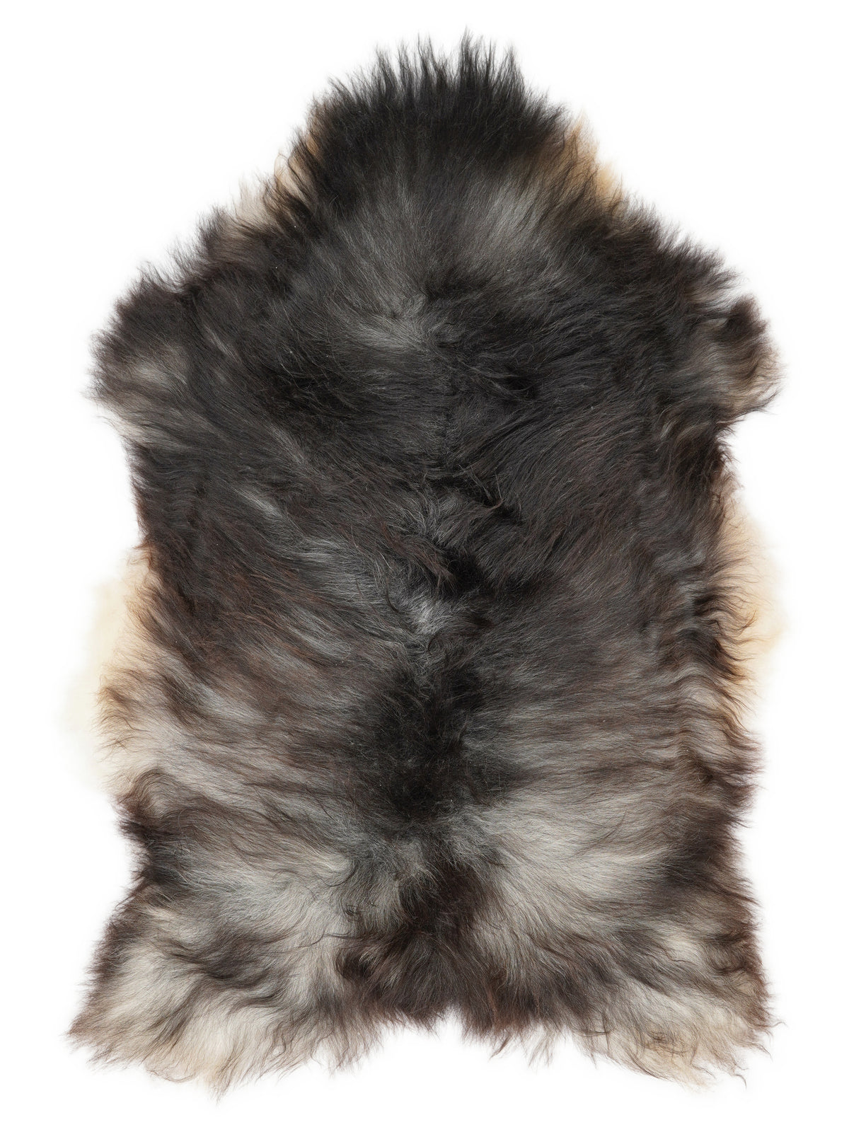 Grey Icelandic sheepskin rug of about 120 × 75 cm, seen from above: the exact sheepskin you receive