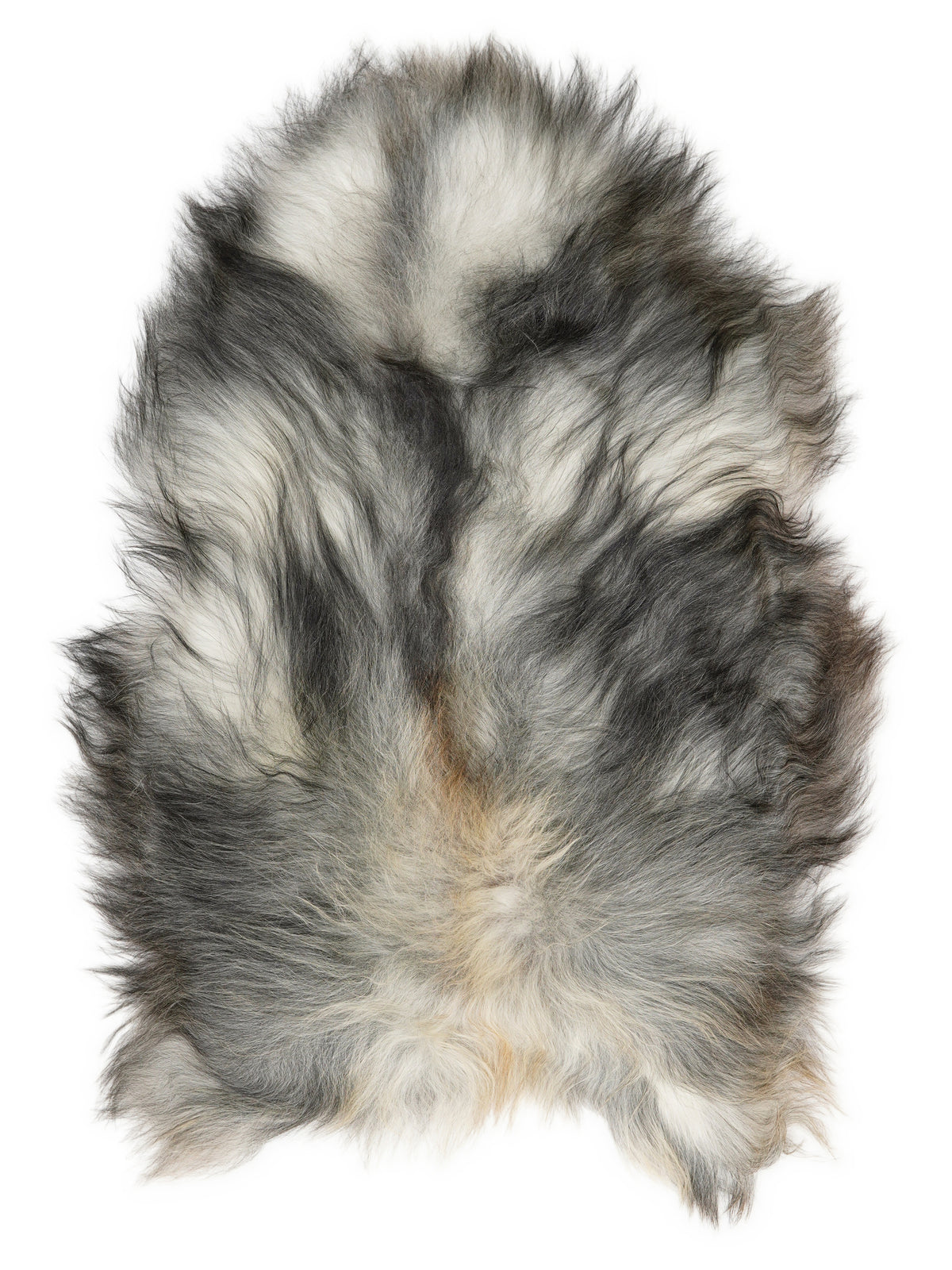 Grey Icelandic sheepskin rug of about 115 × 70 cm, seen from above: the exact sheepskin you receive