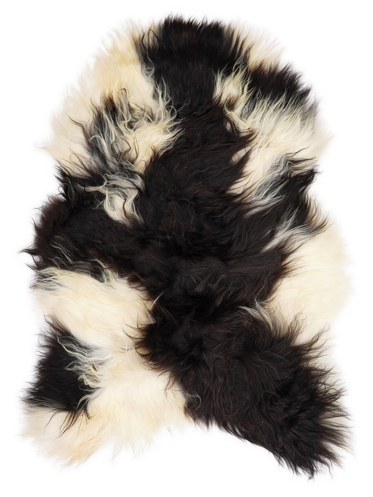 Icelandic multicolour sheepskin rug of about 130 × 80 cm, seen from above: the exact sheepskin you receive