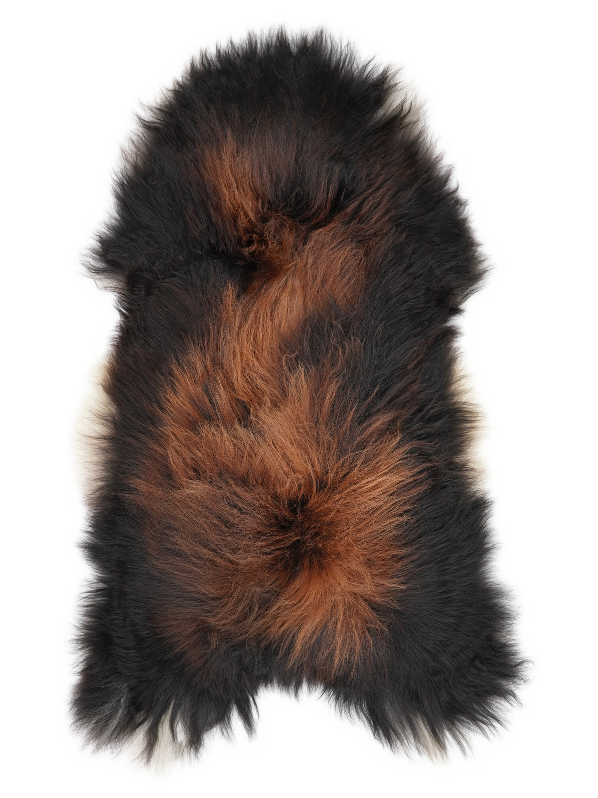 Icelandic multicolour sheepskin rug of about 130 × 70 cm, seen from above: the exact sheepskin you receive