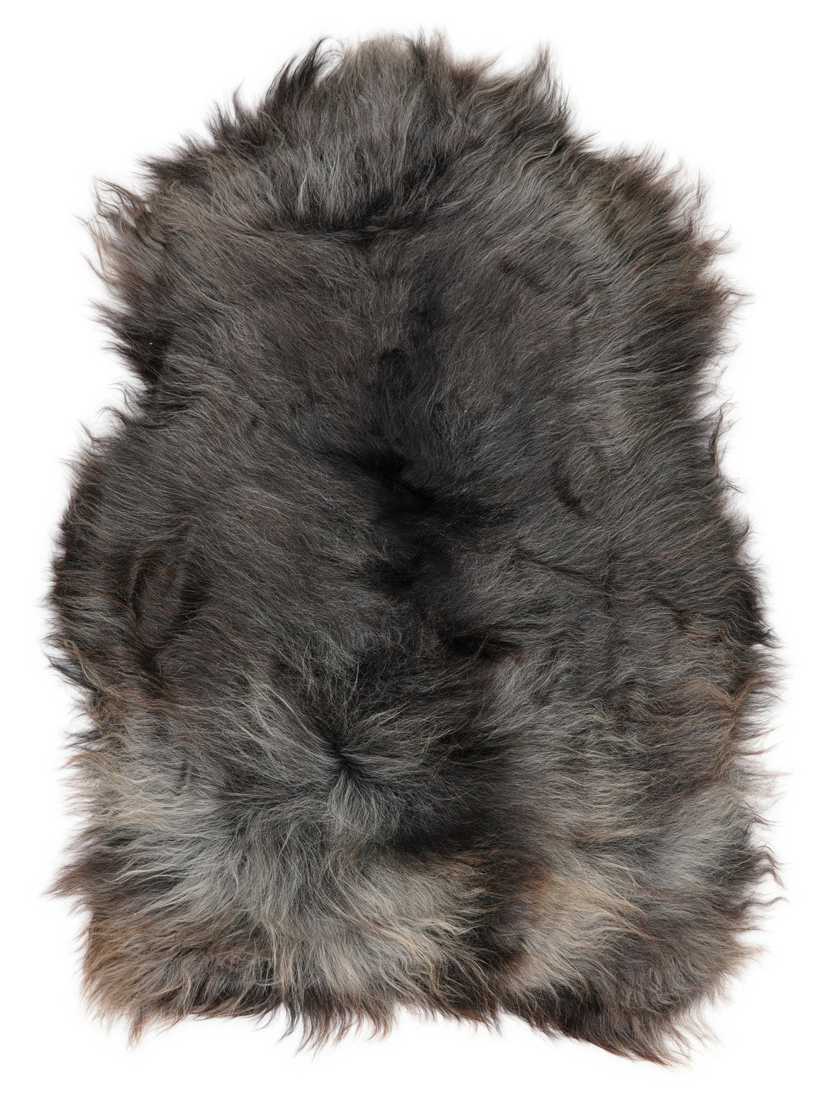 Grey Icelandic sheepskin rug of about 120 × 80 cm, seen from above: the exact sheepskin you receive