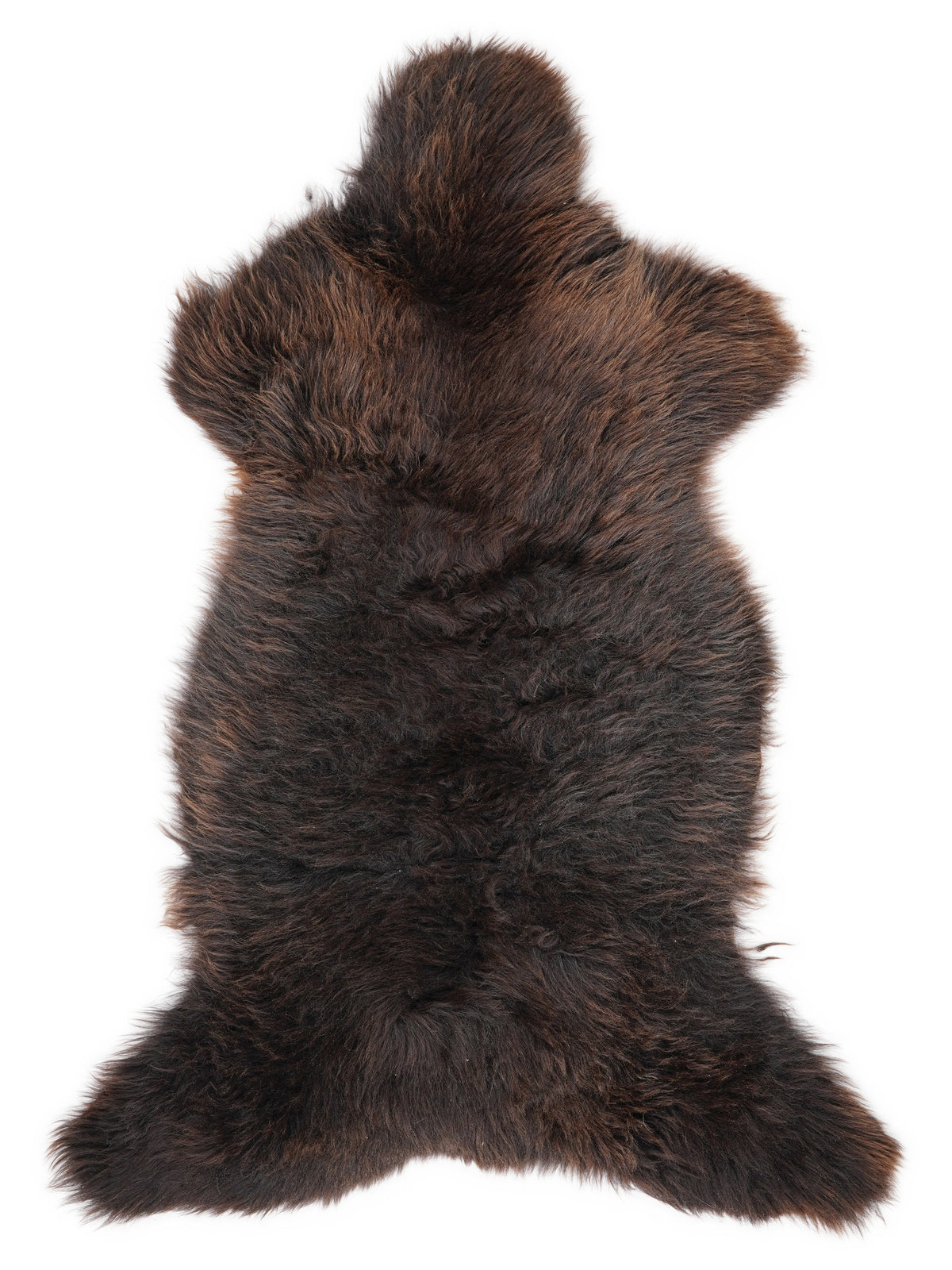 Brown sheepskin rug of about 130 × 60 cm, seen from above: the exact sheepskin you receive