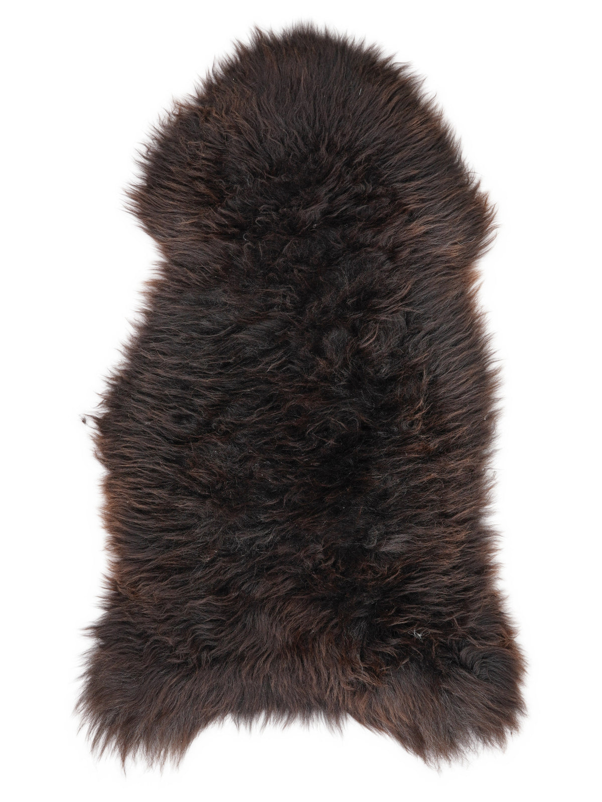 Brown sheepskin rug of about 115 × 60 cm, seen from above: the exact sheepskin you receive