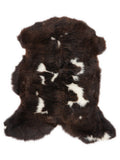 British multicolour sheepskin rug of about 100 × 65 cm, seen from above: the exact sheepskin you receive