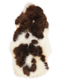 British multicolour sheepskin rug of about 115 × 65 cm, seen from above: the exact sheepskin you receive